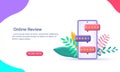 Review, feedback banner. 3d smartphone with stars and chat bubbles. Rating, customer experience, satisfaction concept. Royalty Free Stock Photo